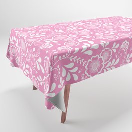 Pink And White Eastern Floral Pattern Tablecloth
