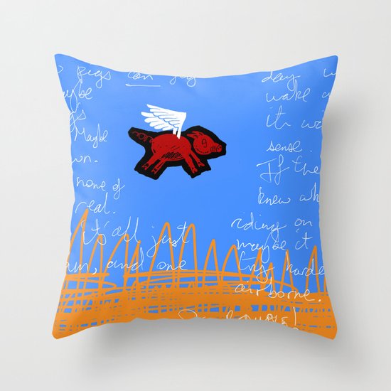 fly, little pig Throw Pillow