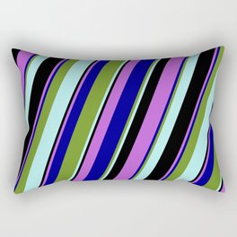 [ Thumbnail: Eyecatching Orchid, Dark Blue, Green, Turquoise, and Black Colored Stripes/Lines Pattern Rectangular Pillow ]