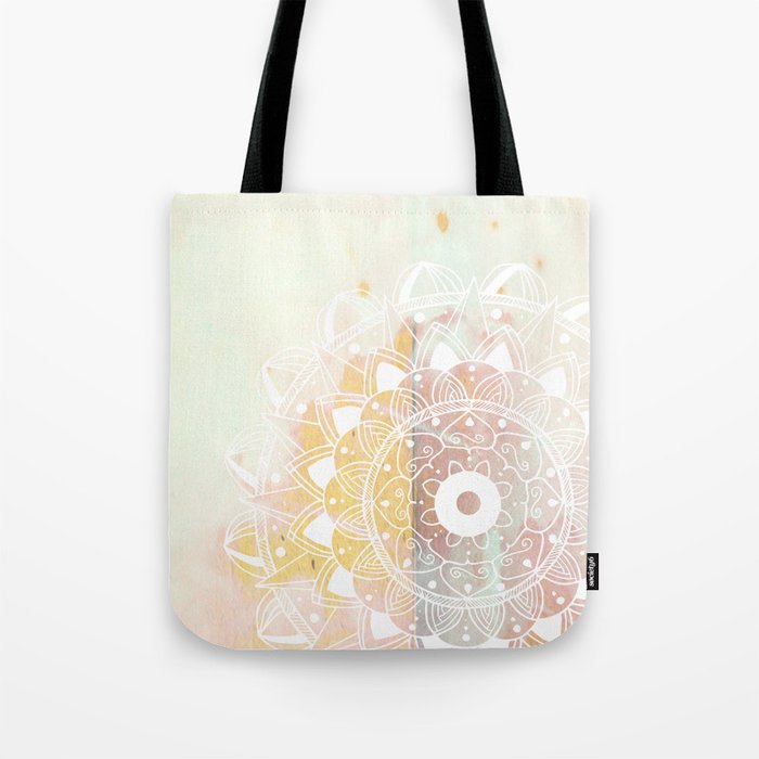 Delicate white mandala on pink Tote Bag