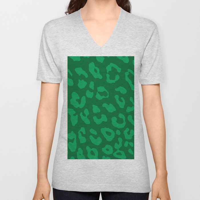 Leopard Print Pale Greens V Neck T Shirt