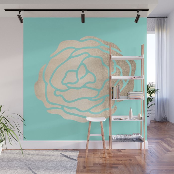 Rose in White Gold Sands on Tropical Sea Blue Wall Mural