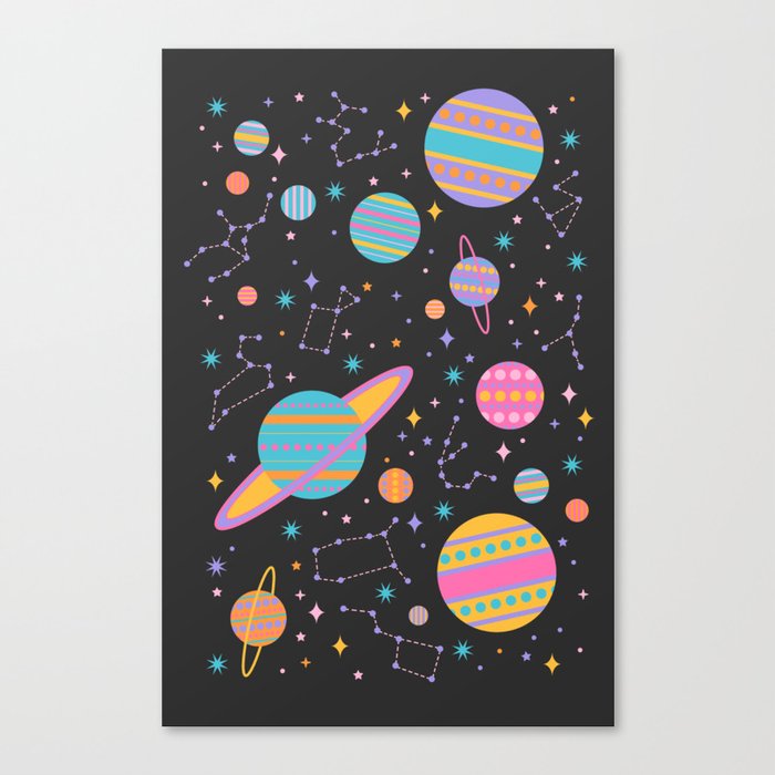 Neon Geometric Space on Black Canvas Print
