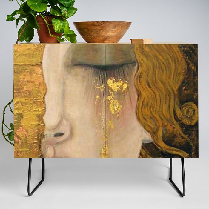 Golden Tears (Freya's Heartache) portrait painting by Gustav Klimt Credenza