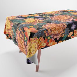 Chrysanthemum floral pattern -black Tablecloth