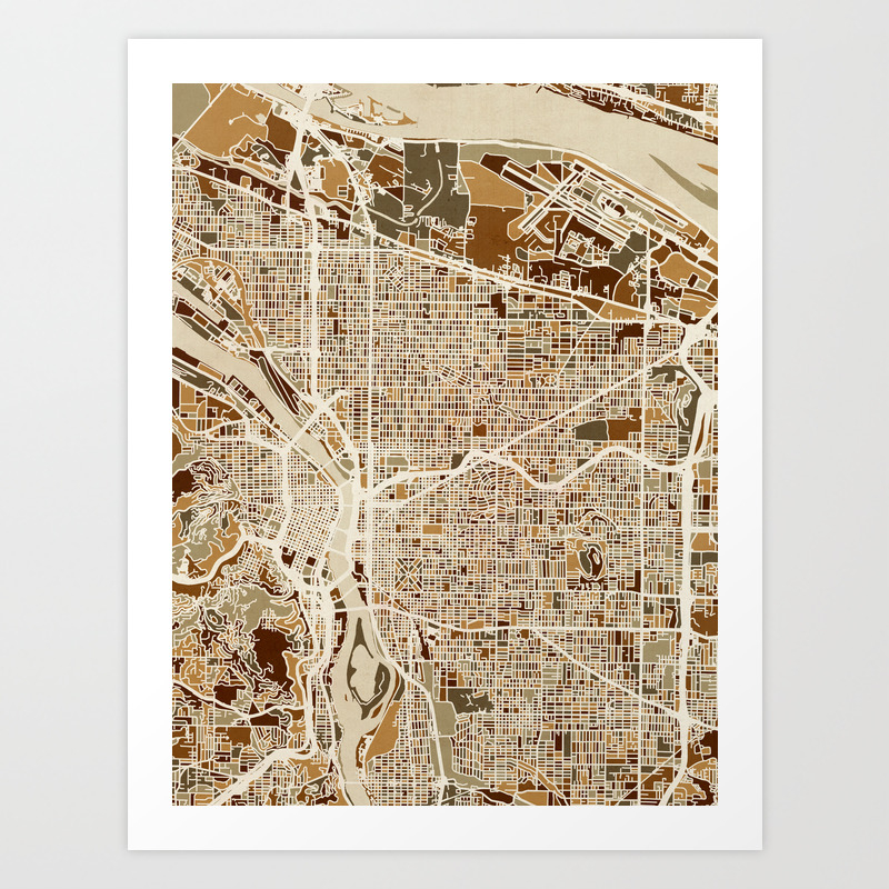 Portland Oregon City Map Art Print