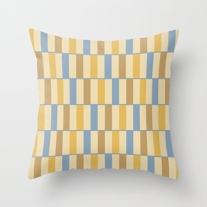 Long Blocks Mid Century Modern Geometric Pattern Light Blue Mustard Yellow Throw Pillow