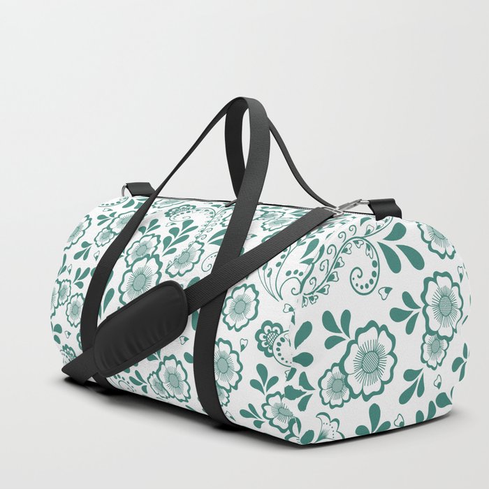 Green Blue Eastern Floral Pattern Duffle Bag