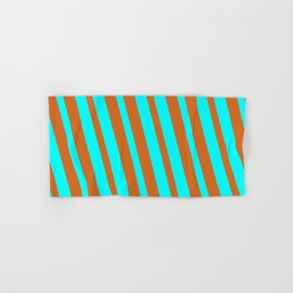[ Thumbnail: Aqua and Chocolate Colored Lines Pattern Hand & Bath Towel ]
