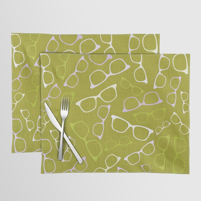 Glasses Textured Green Pattern Placemat