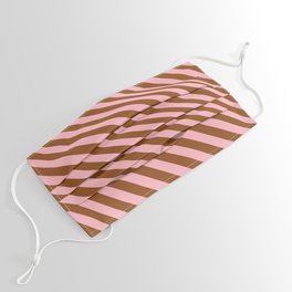 [ Thumbnail: Light Pink and Brown Colored Stripes/Lines Pattern Face Mask ]