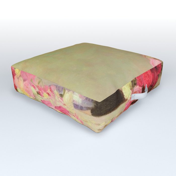 'Flower bouquets and potpourri' still life painting by Herbert Draper Outdoor Floor Cushion