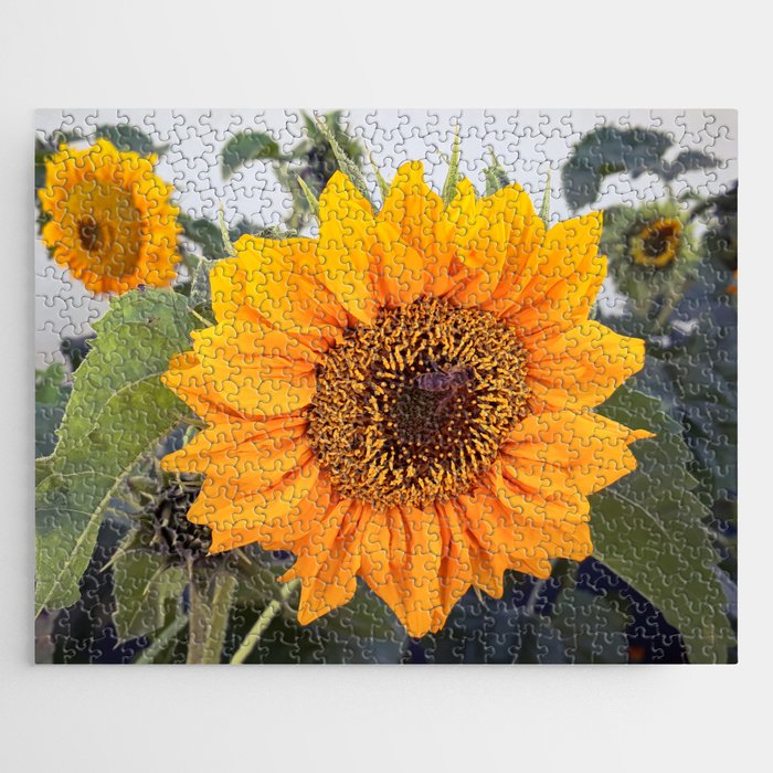 Sunflowers garden with honey bee Jigsaw Puzzle