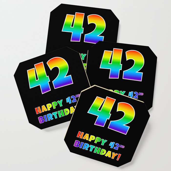HAPPY 42ND BIRTHDAY - Multicolored Rainbow Spectrum Gradient Coaster