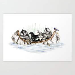 " Critter Canoe " wildlife rowing up river Art Print