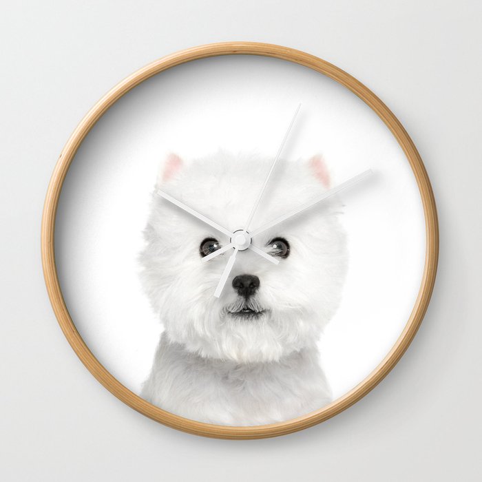 White Puppy Portrait - Wall Clock