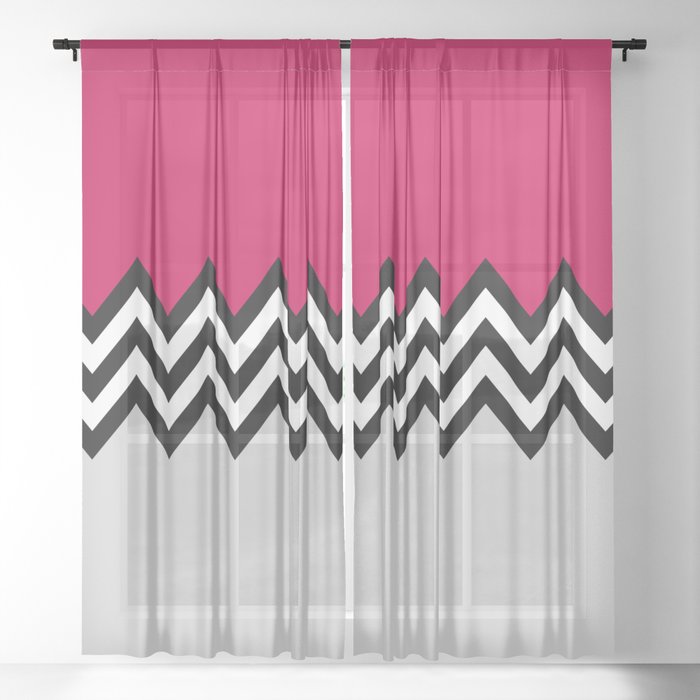 Black And White Zigzag Pattern 2 Sheer Curtain By