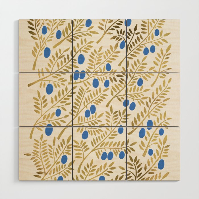 Olive Branches – Gold & Blue Wood Wall Art