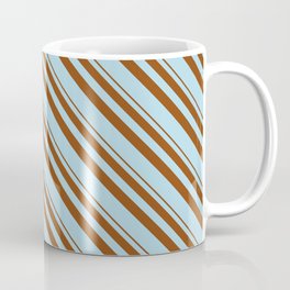 [ Thumbnail: Brown and Light Blue Colored Stripes/Lines Pattern Coffee Mug ]