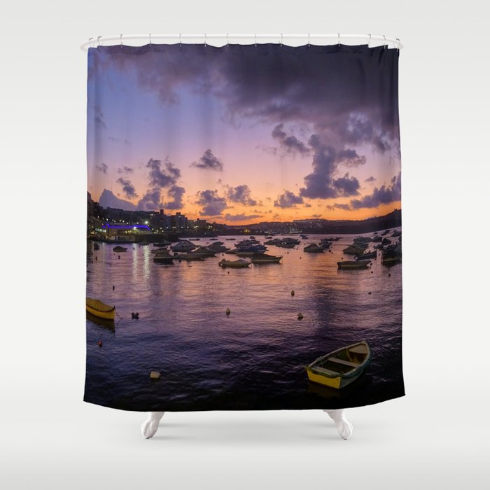 St. Paul's Bay by night in Malta Shower Curtain