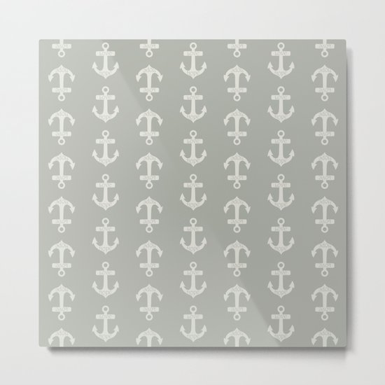 Gray Grey Anchors Metal Print