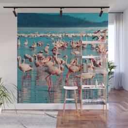 South Africa Photography - Beautiful Pink Flamingos In A Lake Wall Mural
