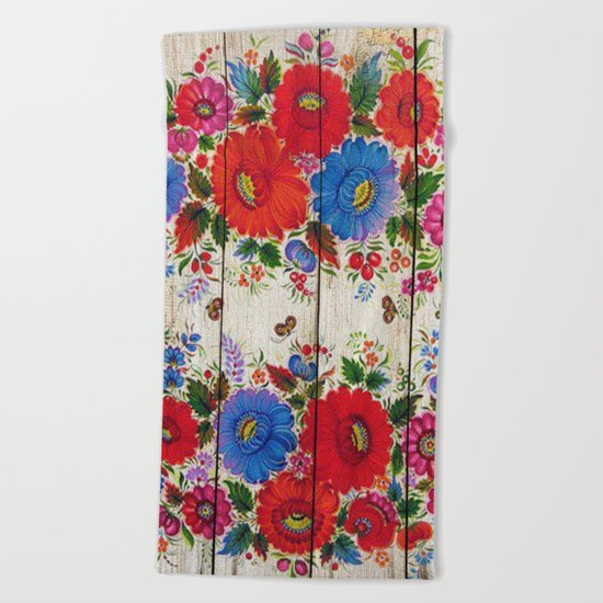 Russian Folk Art on Wood 04 Beach Towel
