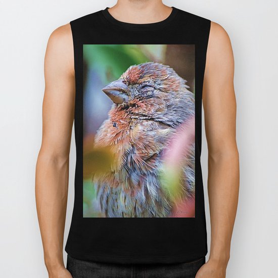 Sleepy Bird. House Finch. © J. Montague. Biker Tank
