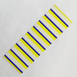 [ Thumbnail: Yellow, Beige, Blue, and Black Colored Lines Pattern Yoga Mat ]