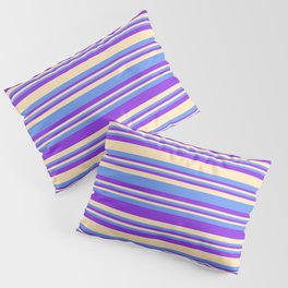 [ Thumbnail: Purple, Beige, and Cornflower Blue Colored Striped/Lined Pattern Pillow Sham ]