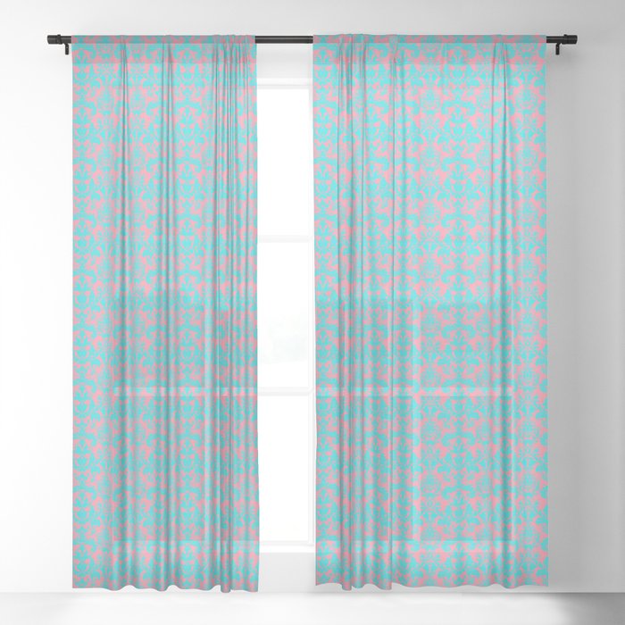 Bright Teal And Pink C Damask Small Pattern Sheer Curtain By Highton Ridley Society6 Bright Teal And Pink C Damask Small, Bright Teal Curtains