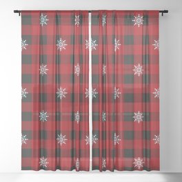 Christmas Plaid Blue Snowflake With Star Design Buffalo Plaid Winter Xmas Pattern (dark red and black) Sheer Curtain