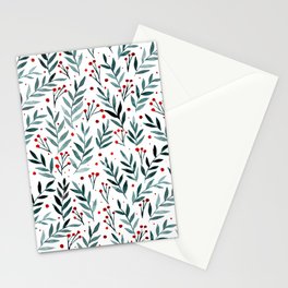 Festive watercolor branches - teal and red Stationery Card