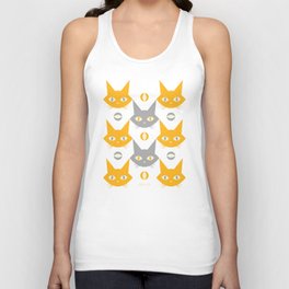Retro Cat Pattern, Vintage Cats in Yellow and Grey Unisex Tank Top