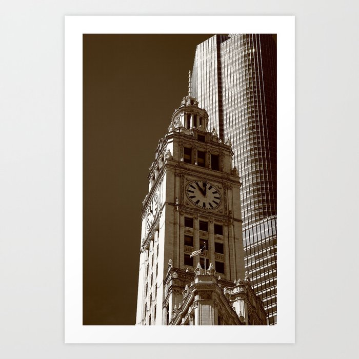 Chicago Clock Tower 2010 Sepia Art Print