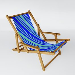 [ Thumbnail: Aquamarine and Blue Colored Lines/Stripes Pattern Sling Chair ]