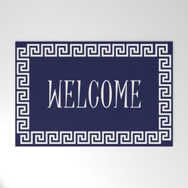 Greek Key Meander Pattern on Navy Blue Welcome Mat