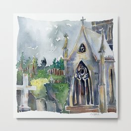 Stratford England Watercolor Metal Print | Stylized, Cemetery, Colorful, Fresh, Stratford, Europe, Peaceful, Church, Religion, Catholic 