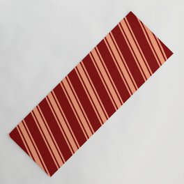 [ Thumbnail: Maroon and Light Salmon Colored Stripes Pattern Yoga Mat ]