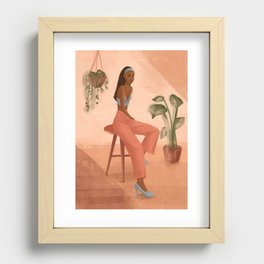 Warm Vibes, Classy Girl Sitting Among Plants Recessed Framed Print