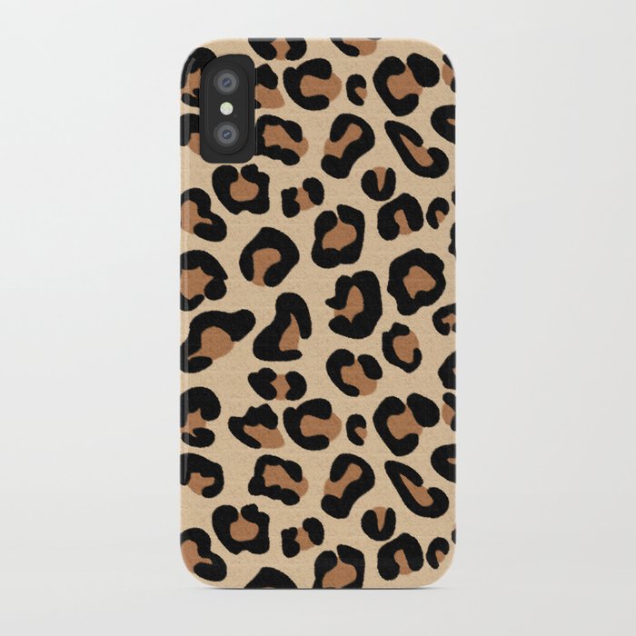 leopard print, black, brown, rust and tan iphone case