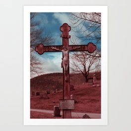 Christ on Cross Art Print | Photo, Infrared, Jesuschrist, Catholic, Graveyard, Cemetery 