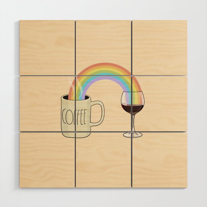 Coffee & Wine at the Ends of the Rainbow Wood Wall Art