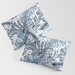Vintage Blue Tropical Palm Leaves Pillow Sham