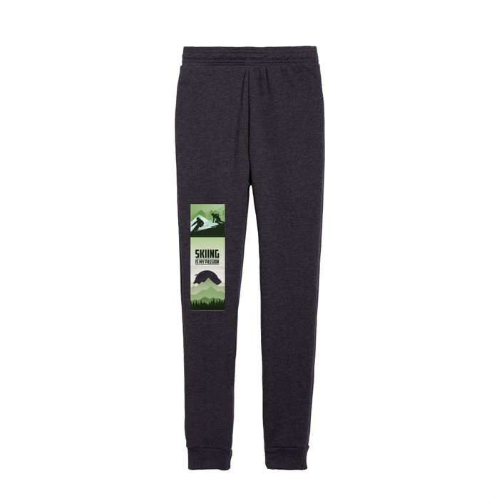 Winter Sport • Best Skiing Design Ever • Green Background Kids Joggers