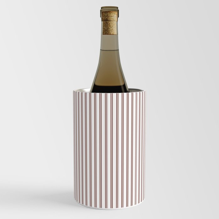 Branch Brown and White Micro Vertical Vintage English Country Cottage Ticking Stripe Wine Chiller