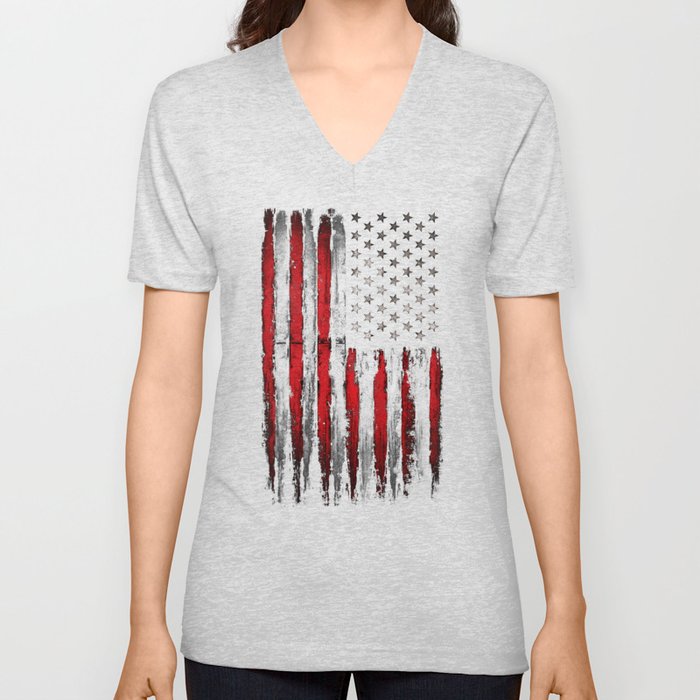 Red & white American flag on Navy ink V Neck T Shirt