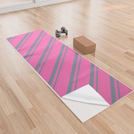 [ Thumbnail: Light Slate Gray and Hot Pink Colored Pattern of Stripes Yoga Towel ]
