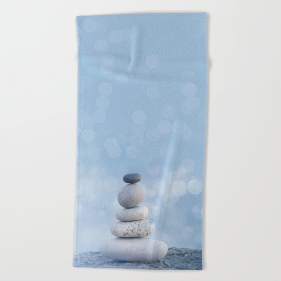 Balanced Zen Pebble Stack Blue Light Beach Towel