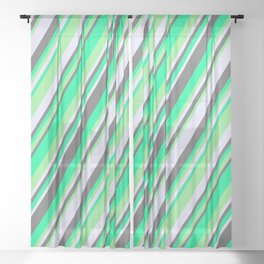 [ Thumbnail: Green, Light Green, Lavender, and Dim Gray Colored Stripes/Lines Pattern Sheer Curtain ]